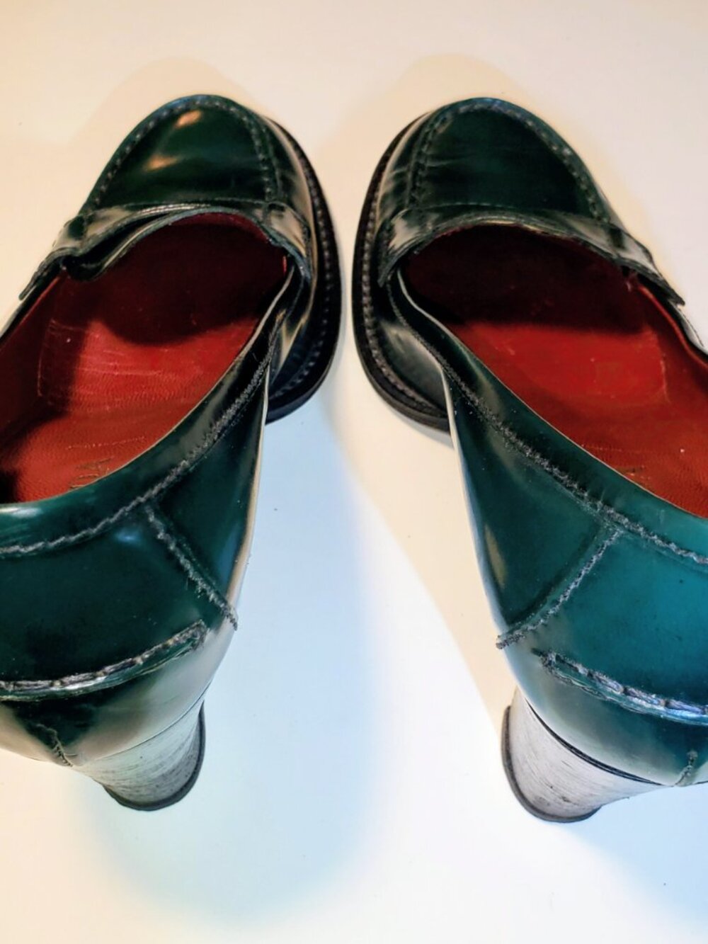 Prada Green Leather Penny Loafer Luxury Heels EU 38 39 US 8.5 Made in Italy - Picture 7 of 11